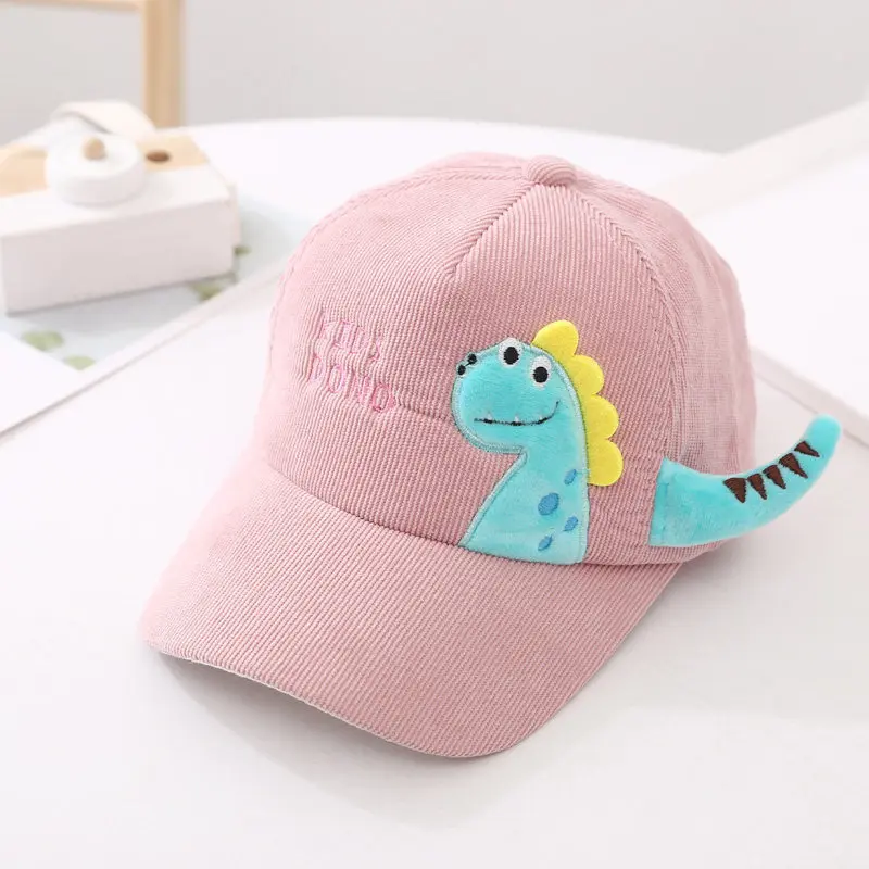 Cartoon Embroidered Dragon Charms Baseball Cap for Kids Spring Autumn Corduroy Sun Hat