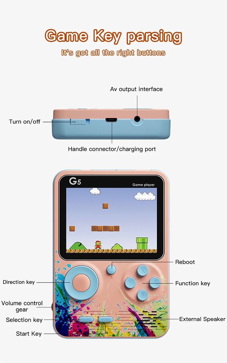 Классическая игровая консоль G5 macaron ручная sup ретро