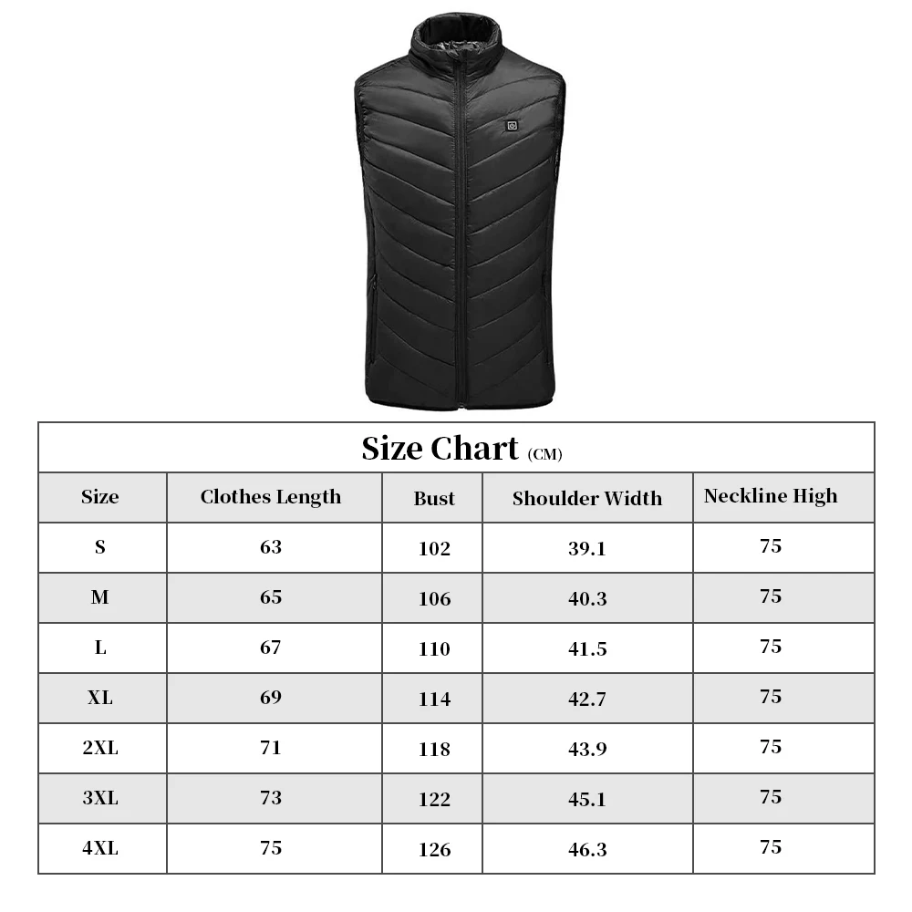 USB 5V Battery Powered 100% Polyester Winter Windproof Sleeveless Padding Waistcoat Electronic Heated Pyretic Vest
