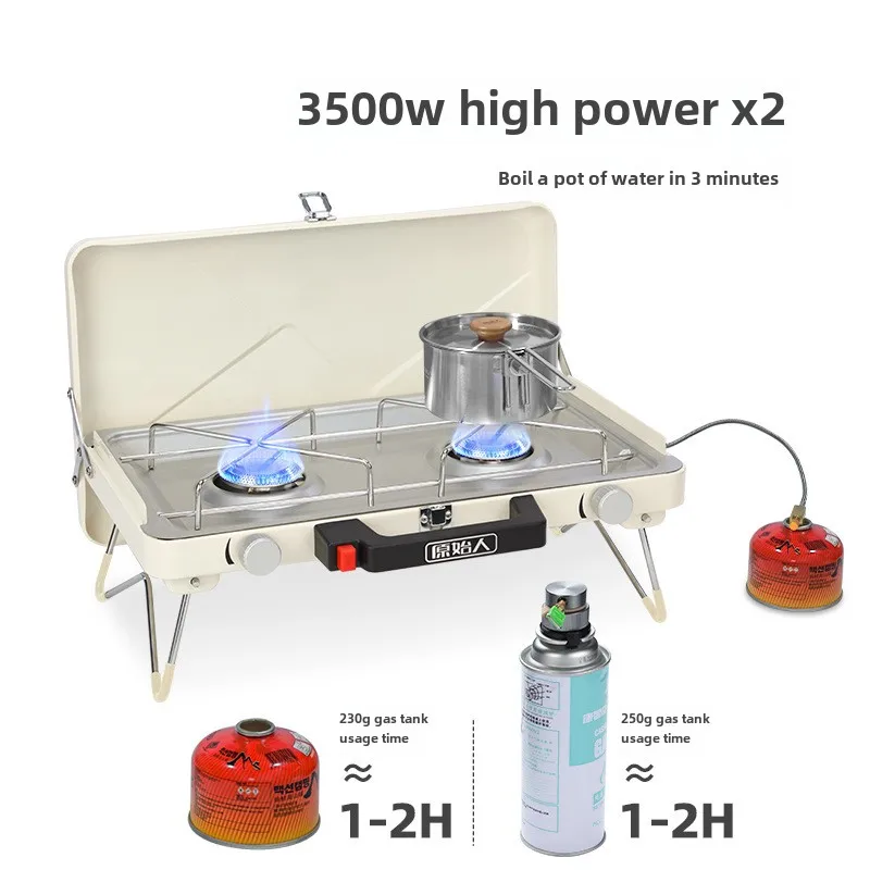 Portable Outdoor Cassette Stove Metallic Field Cooker with Hot Pot Gas Stove for Camping Manual Application Butane Fuel