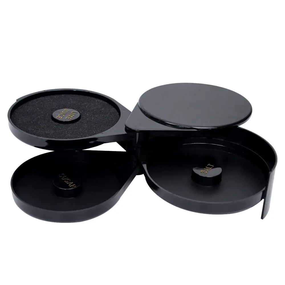 BLACK 3 Tier Bar Glass Rimmer Plastic for Margarita and Cocktail Bar Accessories Salt Box Spice Container