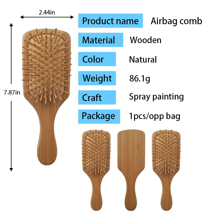Amazon Hot Eco-friendly bamboo wood detangler hair brush Private label natural rubber cushion paddle wooden hair comb for Salon