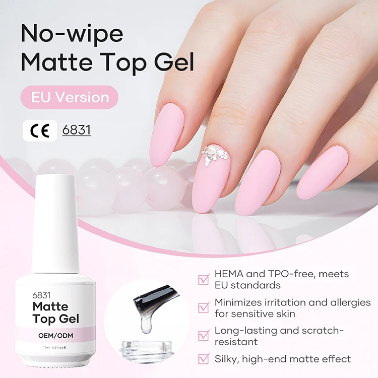 Hema Free Tpo Free Oem Custom Logo Wholesale 15Ml Semi Permanent Nail Top Gel No Wipe Matte Top Gel Matte Top Coat Nail Polish