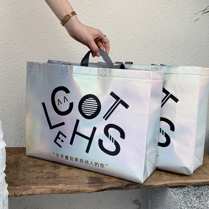 No MOQ metallic laminated pp non woven shopping bag gold non woven dress packaging tote bag advertising bag