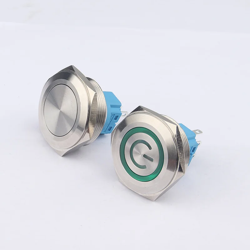 30mm waterproof metal illuminated custom pattern flat head 5 pins 3 pins screw feet 12V 24V 220V switches