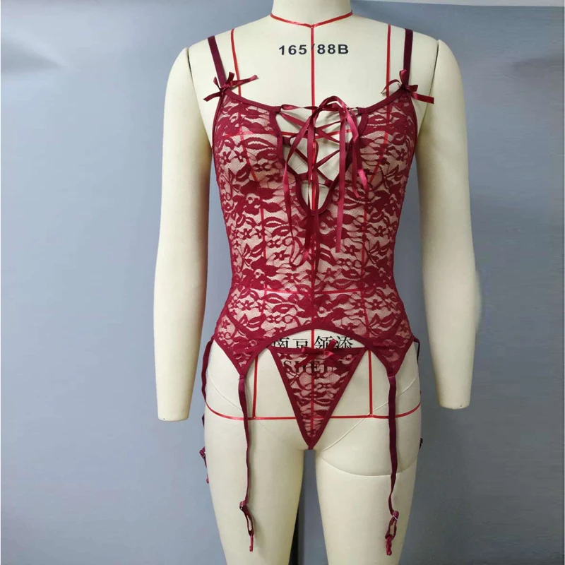2023 Factory Wholesale Cheap Price Stock Lot Bulk Shorts Woman Wine Red Lingerie Sets Exotic Plus Stockings