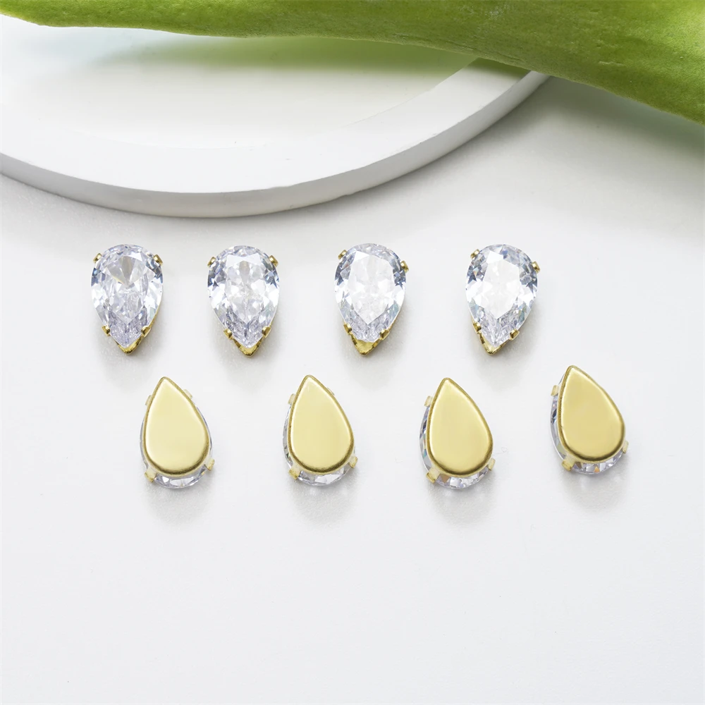 Hot Sale Drop Shape Sewn Crystal Rhinestone Zircon Plated Golde Copper Base Garment Accessories