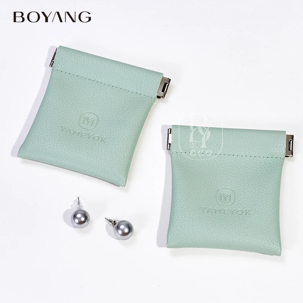 Boyang Custom Logo Luxury Drawstring Jewelry Packaging Bag PU Leather Jewelry Pouch