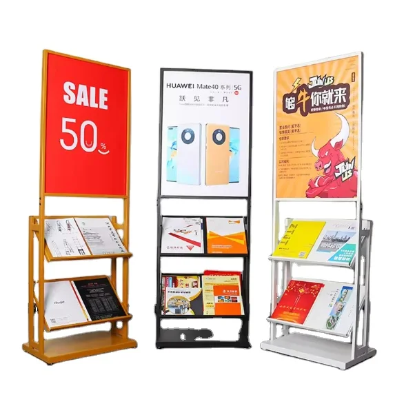 Custom Floor Type Retail Store Metal Information Book Newspaper Brochure Magazine Display Rack