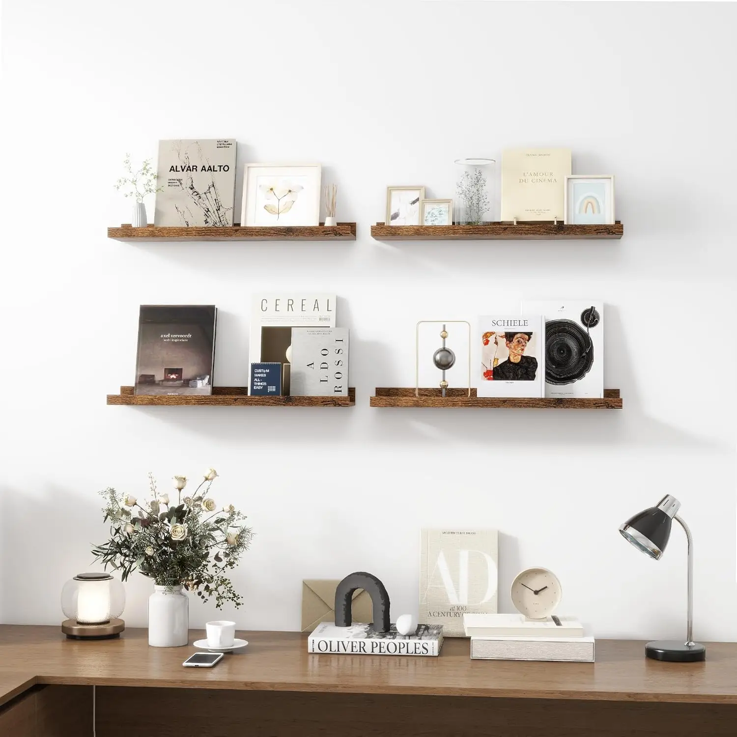 Set of 4  Picture Ledge Shelves Photo Ledge Nursery Book Shelves Wall Mounted for Living Room Kids Room Bedroom