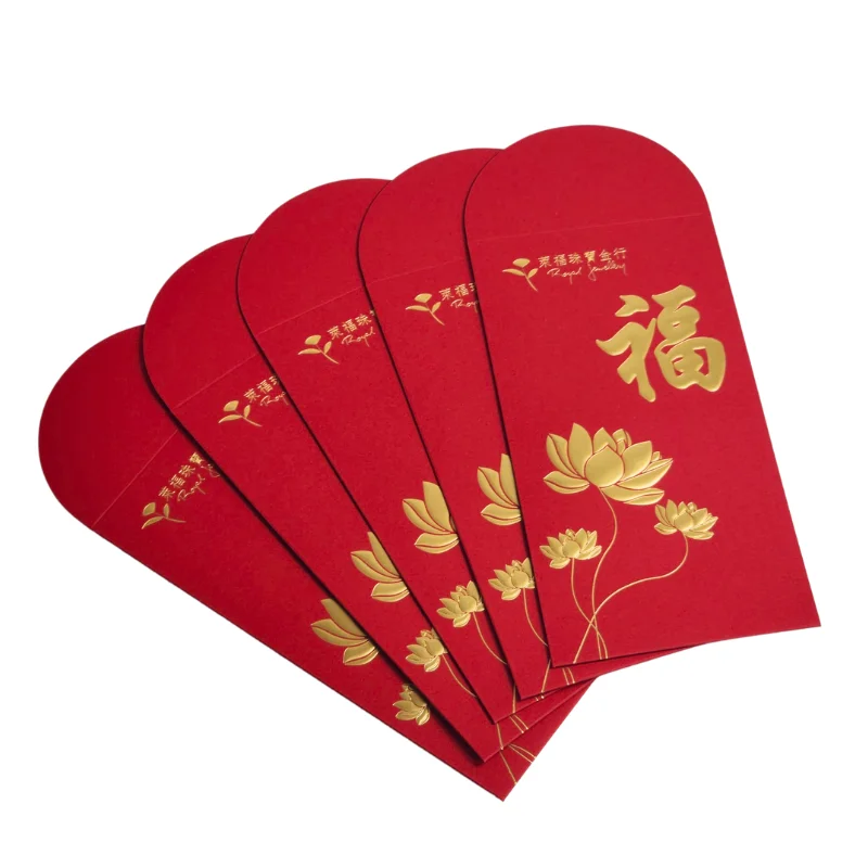 Custom Chinese Traditional FU Red Envelopes Lucky Money Gift Paper Envelope Packet with Gold Stamping Logo Printing