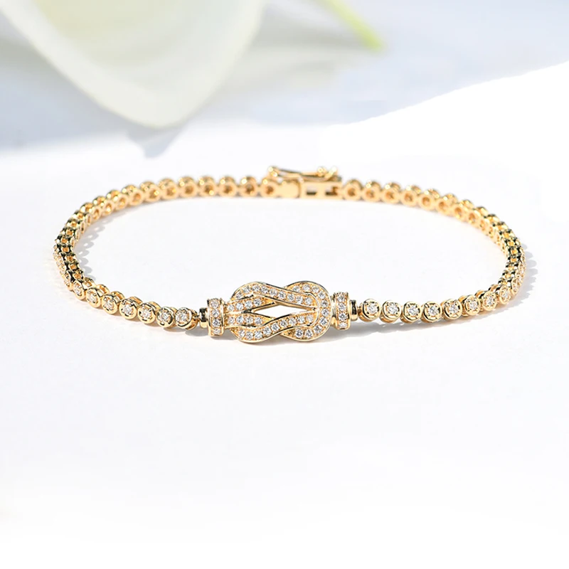 Wholesale China Factory Top Design Luxury Fine Jewelry 14K 18K Real Gold Diamonds Bracelet  For Women