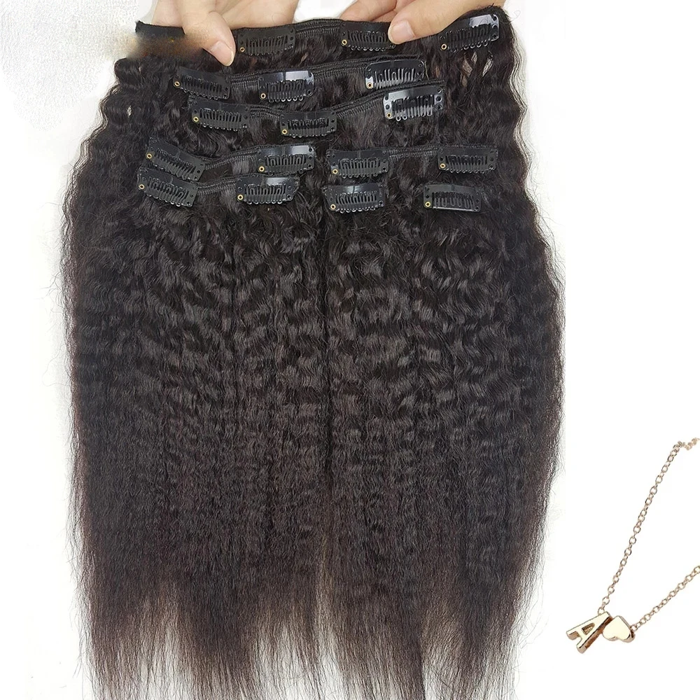 Clip-in One Head Human Hair Kinky Straight Three Layer Wefts Machine-made Remy Real Brazilian Clip In Hair Extensions