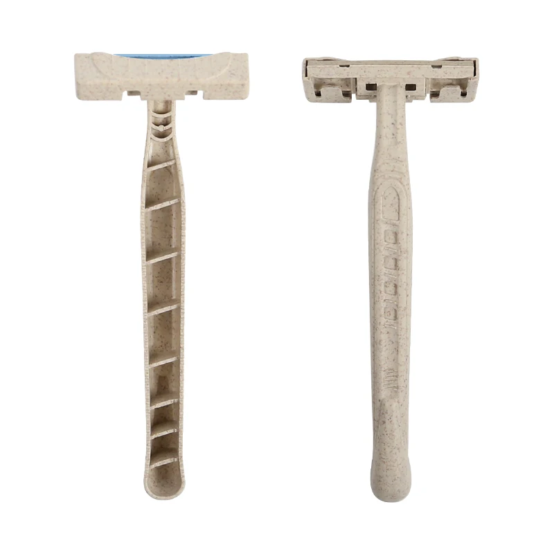 Biodegradable Twin Blade disposable Razor Grooming Tool With Eco-friendly wheat straw body razor