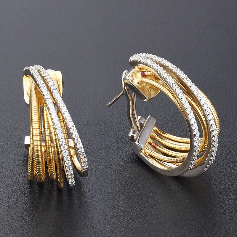 Moden tubogas silver earrings jewelry italy design hoop zircon earrings 18k gold rope cuff earrings s925 silver stud Party women