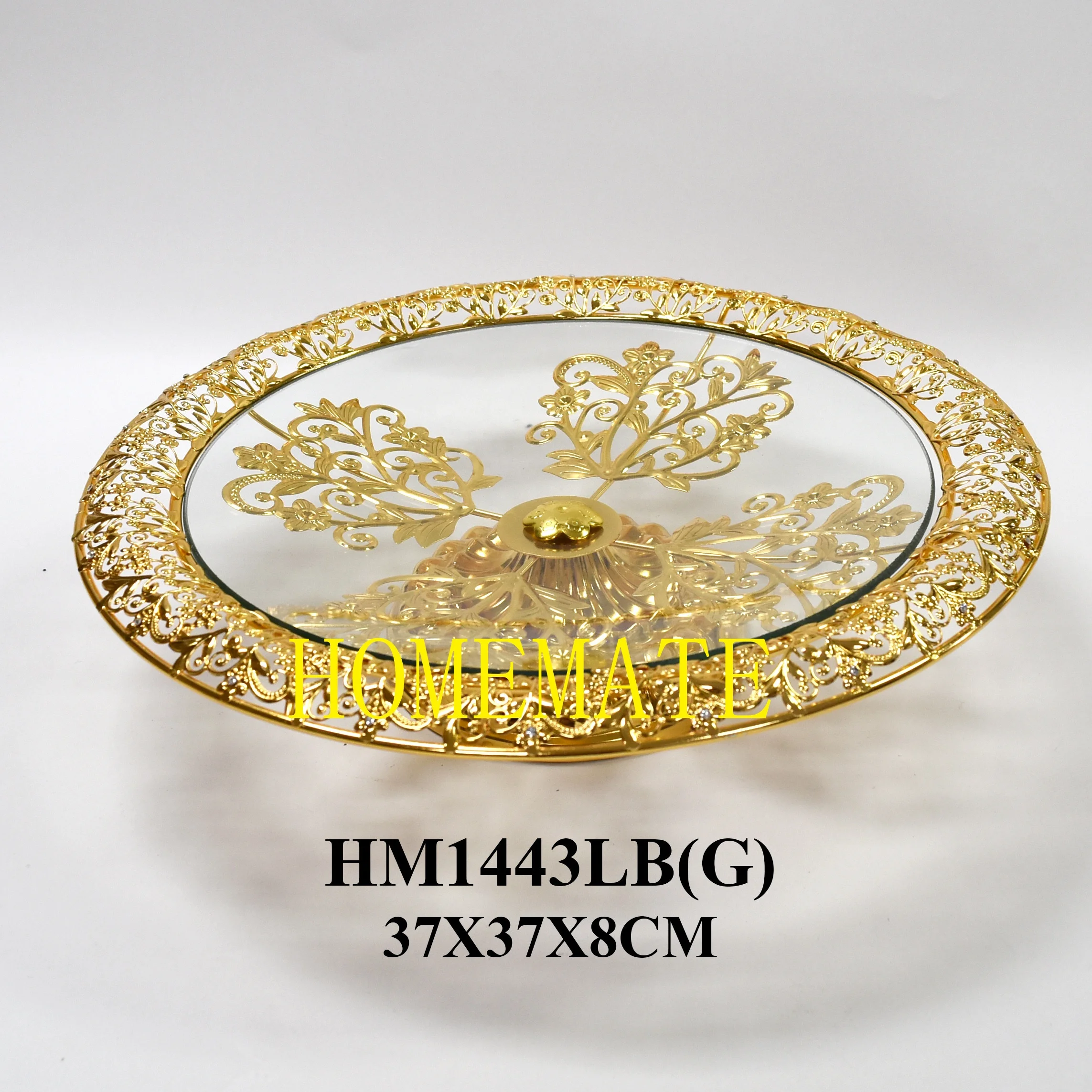 Luxury party craft metal frame three layer glass square fruit candy hanging tray