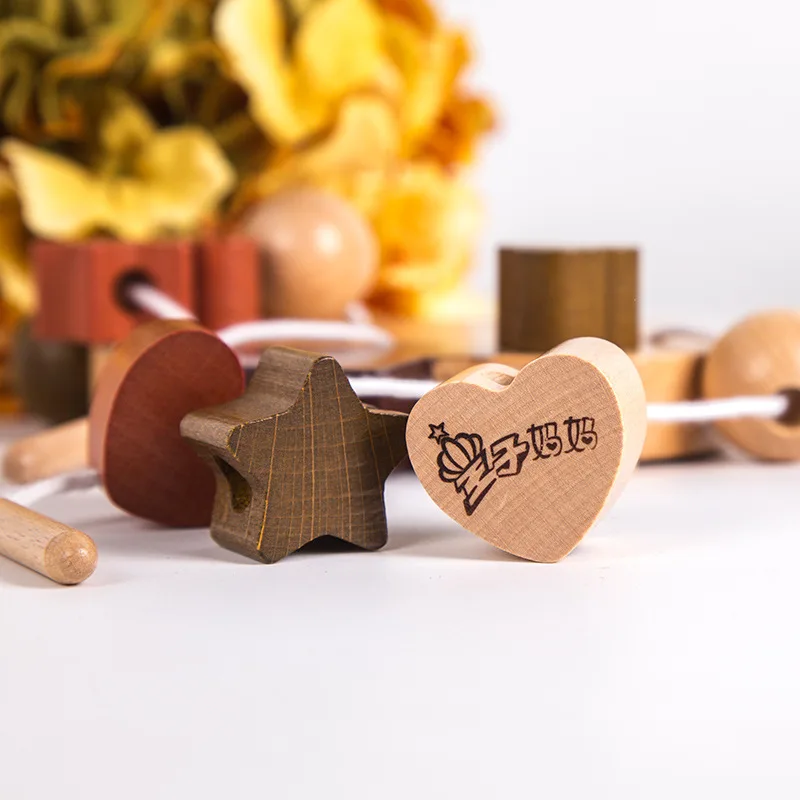 Custom Montessori early learning aids kid wooden threading board toy Montessori threaded rope intellectual building block toy