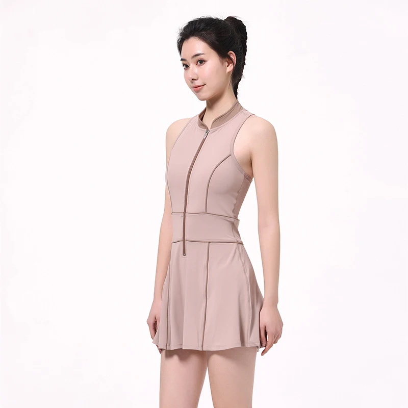 Spring/summer 2022 New clash-colored nude sports tennis fitness dress Zip-up sexy slimming sleeveless yoga wear