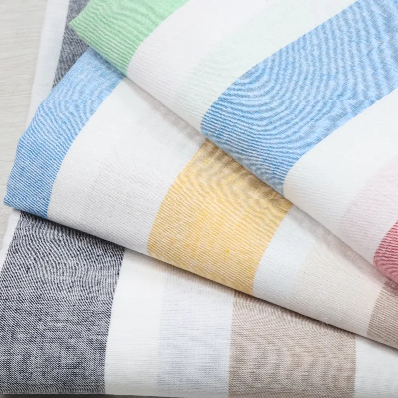 Manufacture Textile  Fabric Yarn Dyed Linen Cotton Multi Stripe for Shirts Men and Women