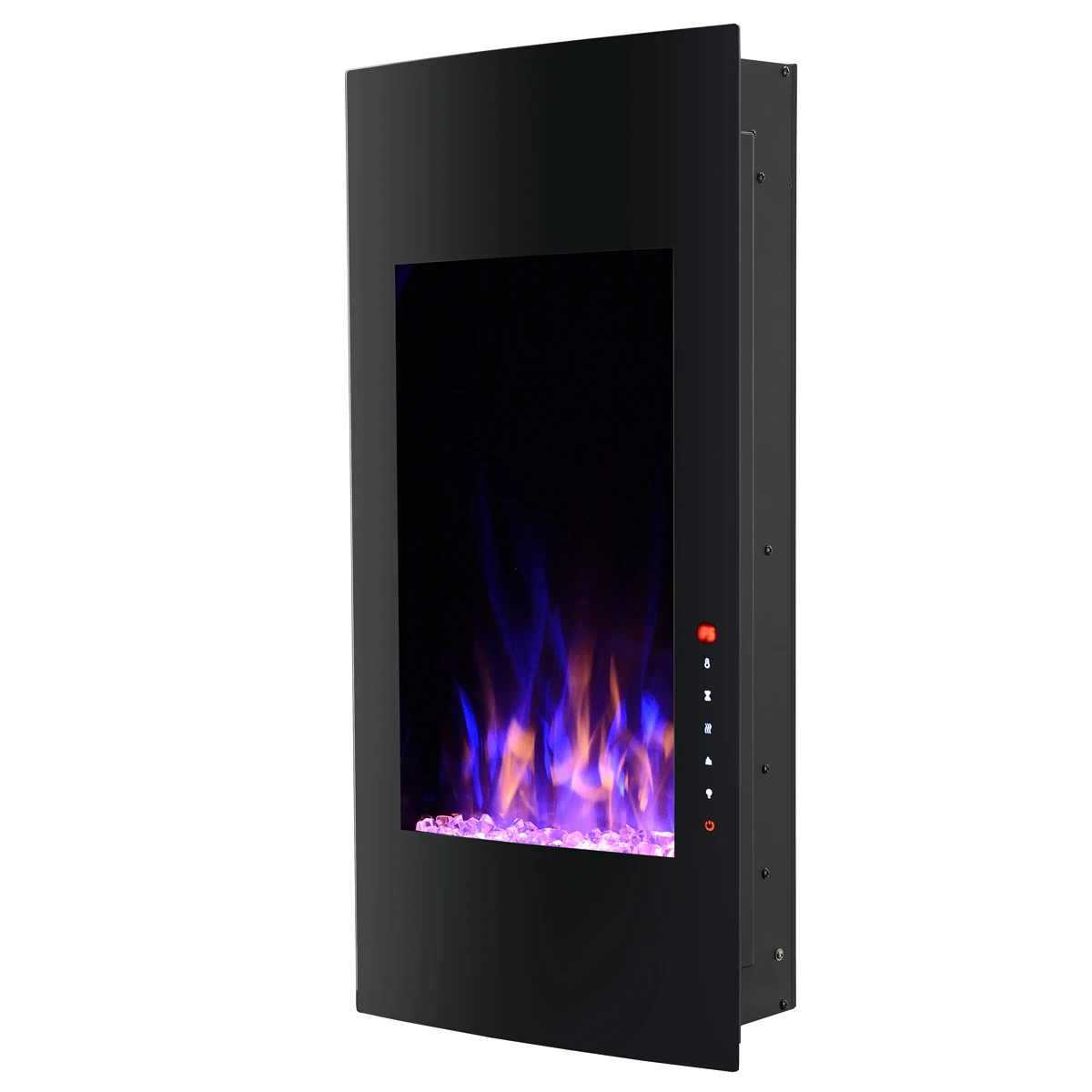 customized black curved glass semicircle indoor high vertical wall mounted electric fireplace for air heating