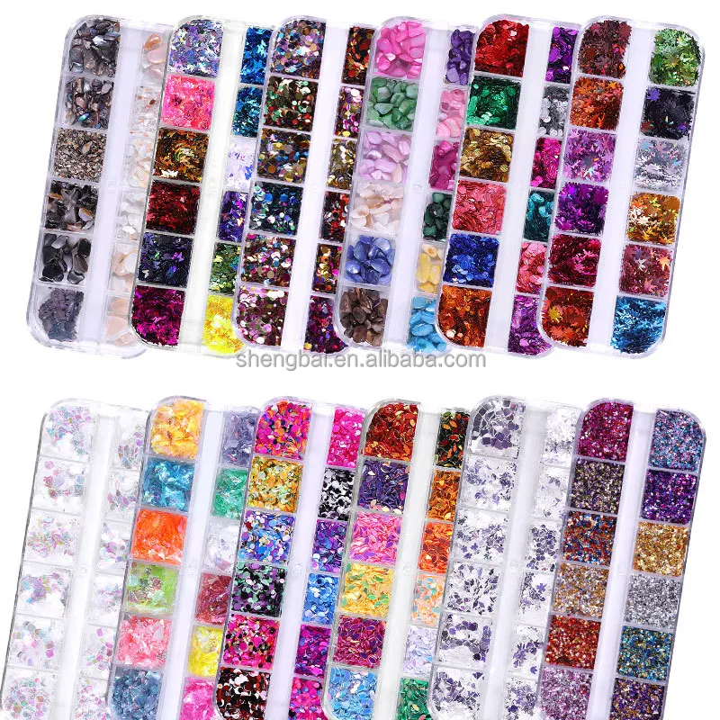 OM DIY 12 Slots Box Decoration Stones for Nail Art Metal Alloy Crystal Pearl Jewelry Nail Art Rhinestones
