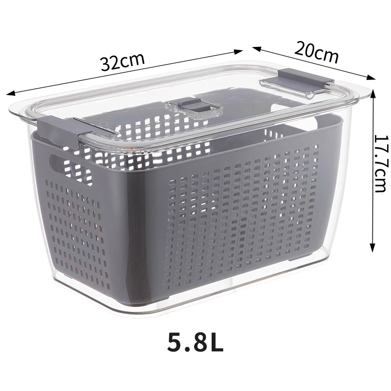 Hot Sale 5.8L Plastic Refrigerator Storage Box Food Storage Container Refrigerator Container Fruit Vegetable Storage with Lid