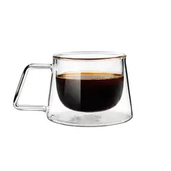 Hot sale custom high borosilicate coffee double wall glass cup with handle