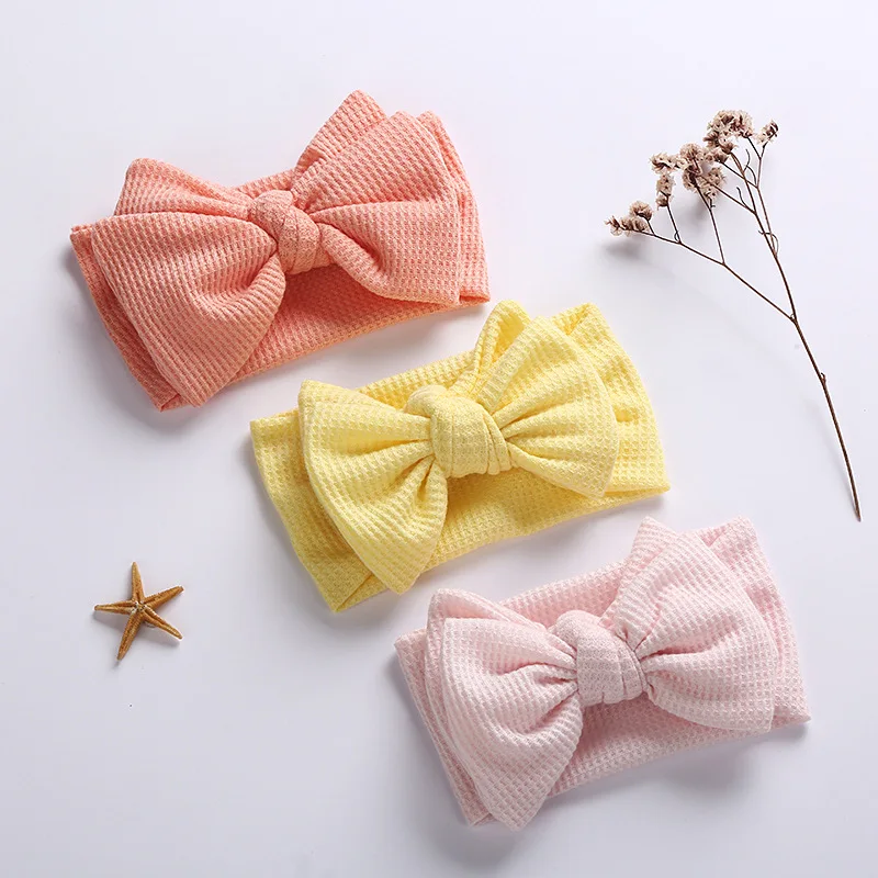 European and American Baby Headband Hair Accessories Waffle Knit Newborn Photography Props Elastic Bow Hairband for Baby Girls