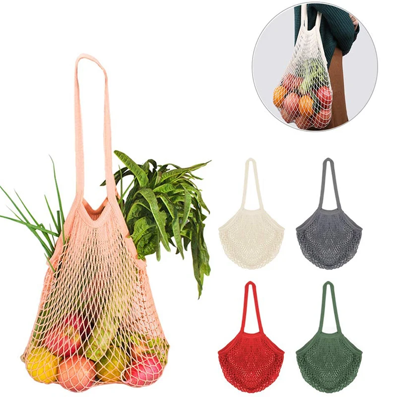 Reusable Cloth Mesh Shopping Tote Bag Casual String Cotton Woven Net Shoulder Bag