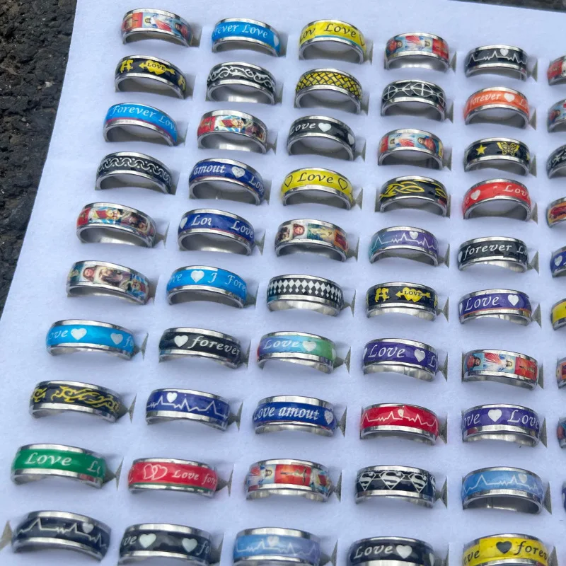 Cheapest mix model stainless steel rings colorful pattern finger ring for women
