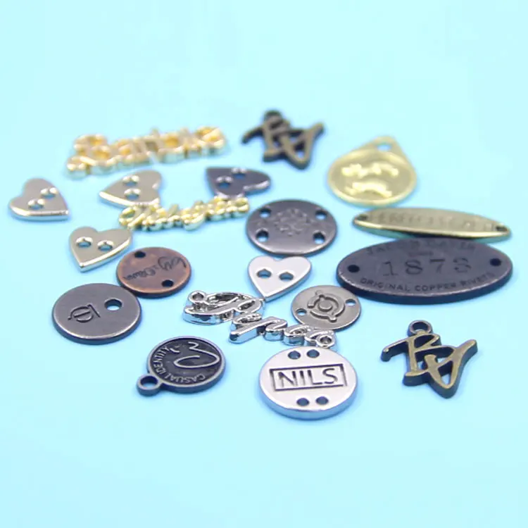 Custom design fashion metal label alloy logo name plate cheap clothing hang tag
