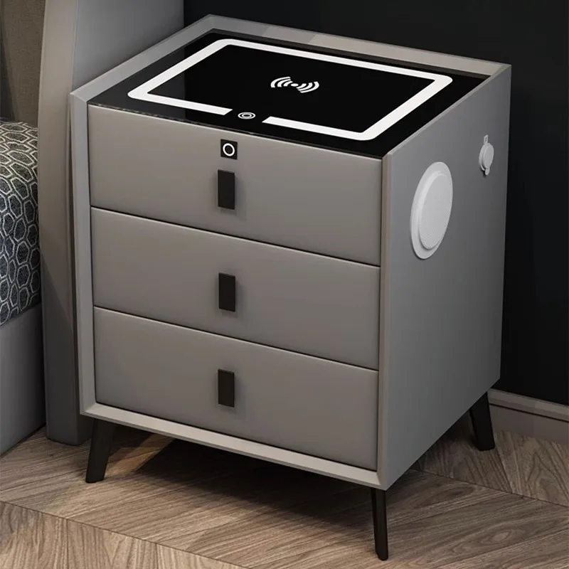 Simple Solid Wood Bedroom Furniture Wireless Charger Smart Nightstand 3 Axis Drawer Storage with Speaker