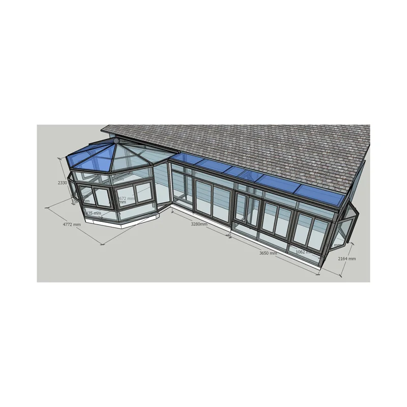 Part C sunroom exterior with top grade temper glass roof