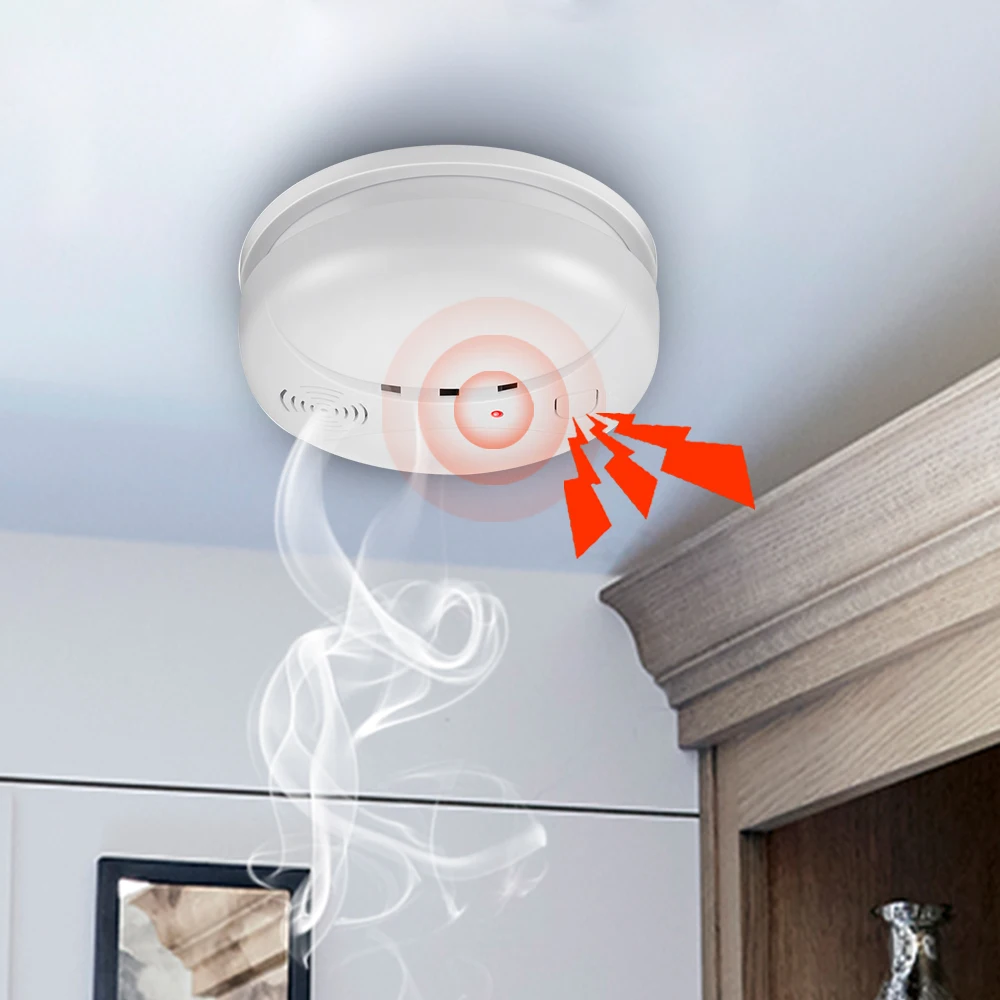 PGST Wireless smoke detector with mute function for smart home security system wireless smoke sensor for fire alarm host