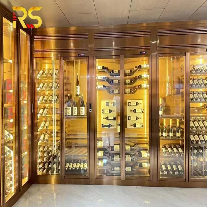 Foshan luxury gold wine cooler cabinet wine cellar cooler refrigerator fridge wine cabinets for the home