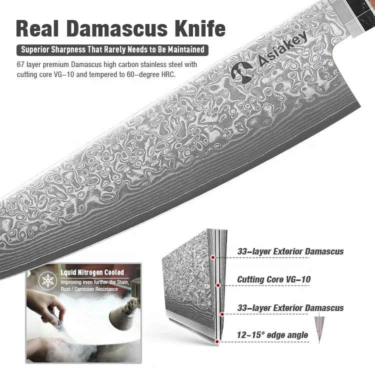 3 Pieces Unique Wood and Resin Handles Top-Grade Damascus Chef Knife Set Included Kitchen Utility Santoku Knife