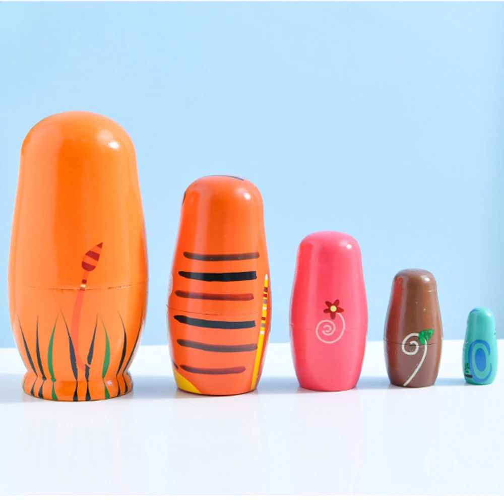 Factory Wholesale Hot Sale Wooden Nesting Animal Doll Cartoon Cute Animal Pattern Educational Wooden Nesting Dolls For Kid