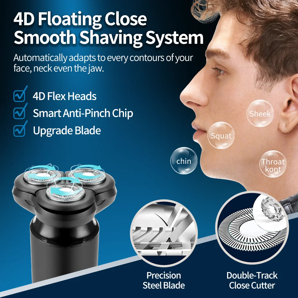 PRITECH Three-Head Floating Knife Head Cordless USB Portable Rechargeable Electric Shaver Men