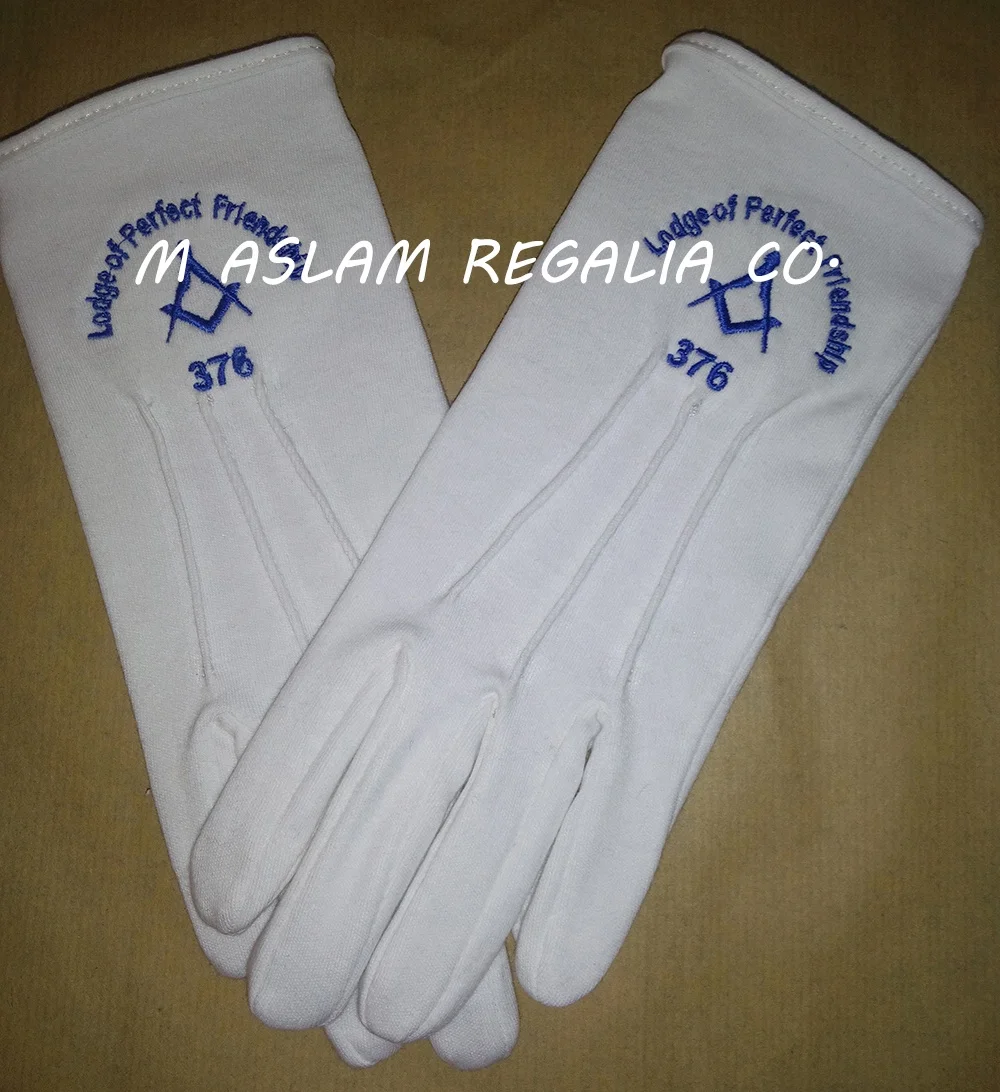 Masonic White Cotton Gloves | Custom logo Machine Embroidered Masonic Gloves