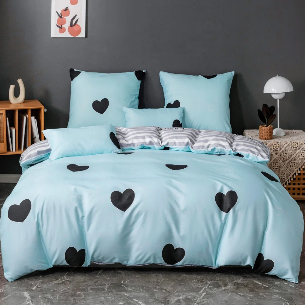 1800 Series Heart Printing 4PCS 6PCS Collection Soft Microfiber Fitted Bed Sheets Sets