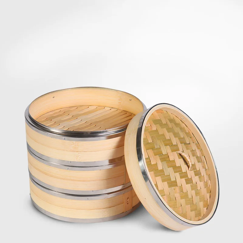 Hot Selling Organic 2-tier Bamboo Steamer with Lid, Premium Steamer and Stainless Steel Ring