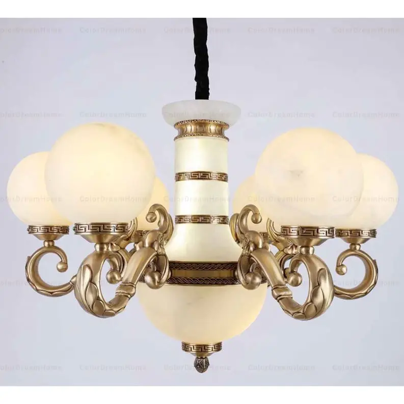 Spanish	 Style Chandelier Alabaster Marble Shade Pendant