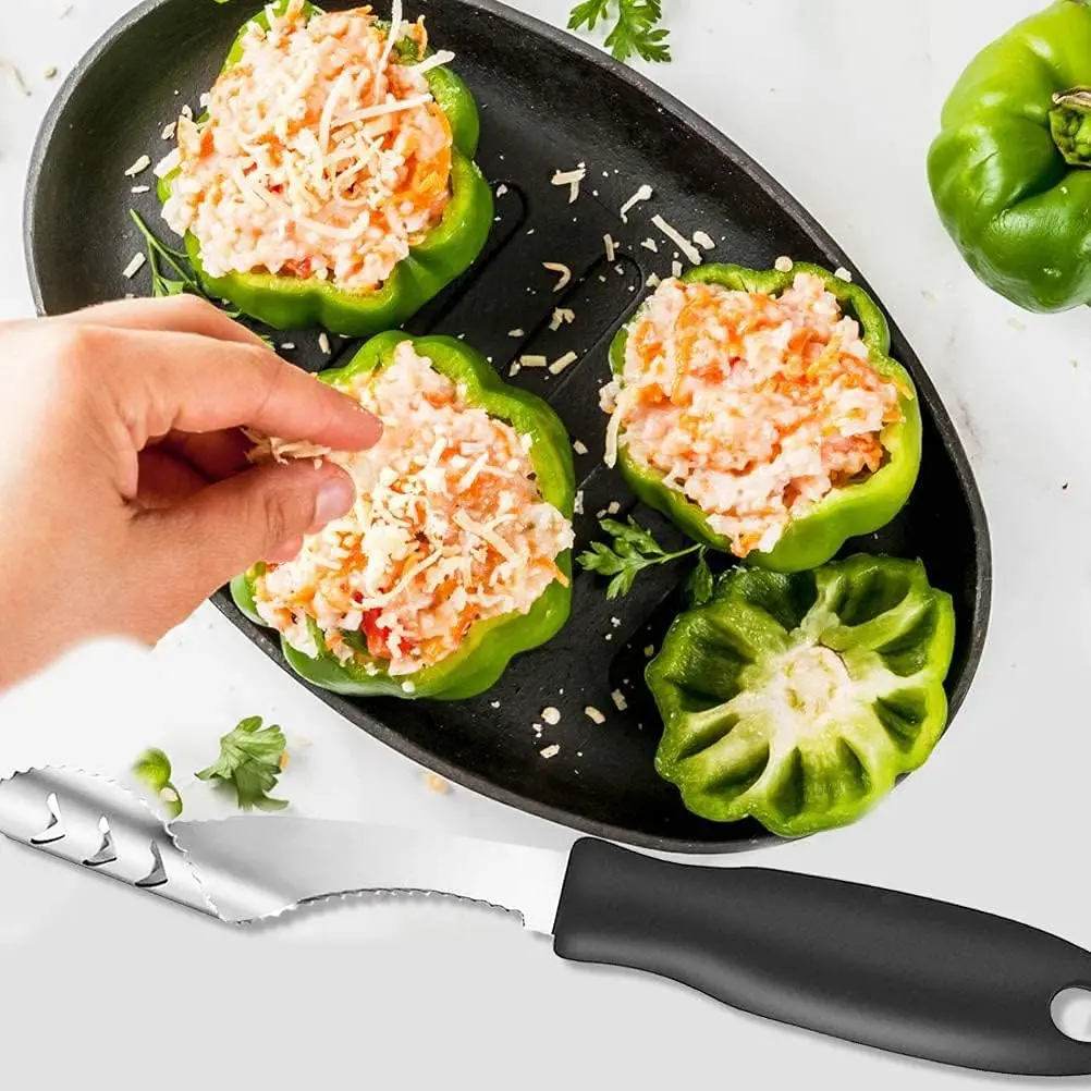 2-in-1 Jalapeno Corer Tool  Stainless Steel Pepper Seed Remover Tool with Serrated Edges & Soft Rubber Handle