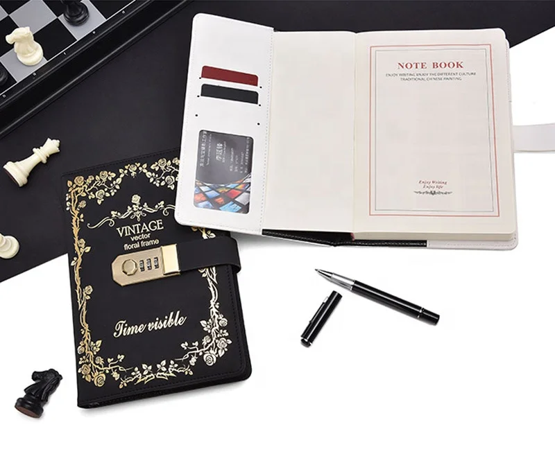 Retro Password Book Lock Diary Thickened Creative Account Book Student Notepad Stationery Notebook