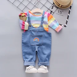 2021 wholesale Autumn stylish low price with good quality Tshirts+suspender trousers two pieces kids girls clothing suit