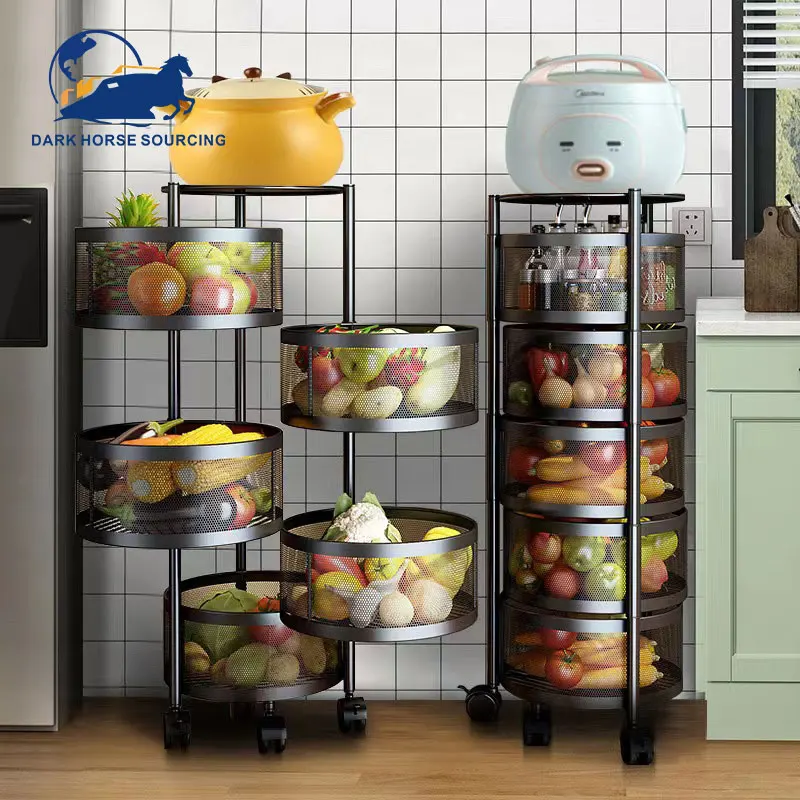 Multi size Kitchen Vegetable Rotating Shelving Floor storage stand rack multi - layer shelving cylindrical storage rack