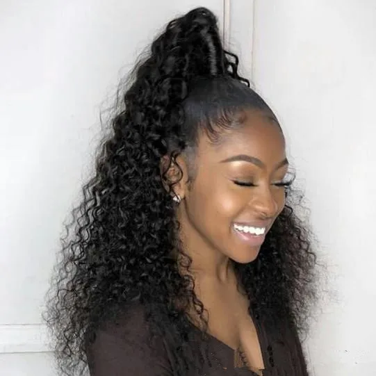 140g New 8A Grade Human Hair Ponytail Extensions Kinky Curly Brazilian Virgin Hair Ponytail Extension with long black drawstring