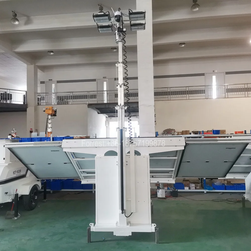 9000 Lumen Hydraulic mast Solar Mobile Trailer Lighting Tower with Dome Camera