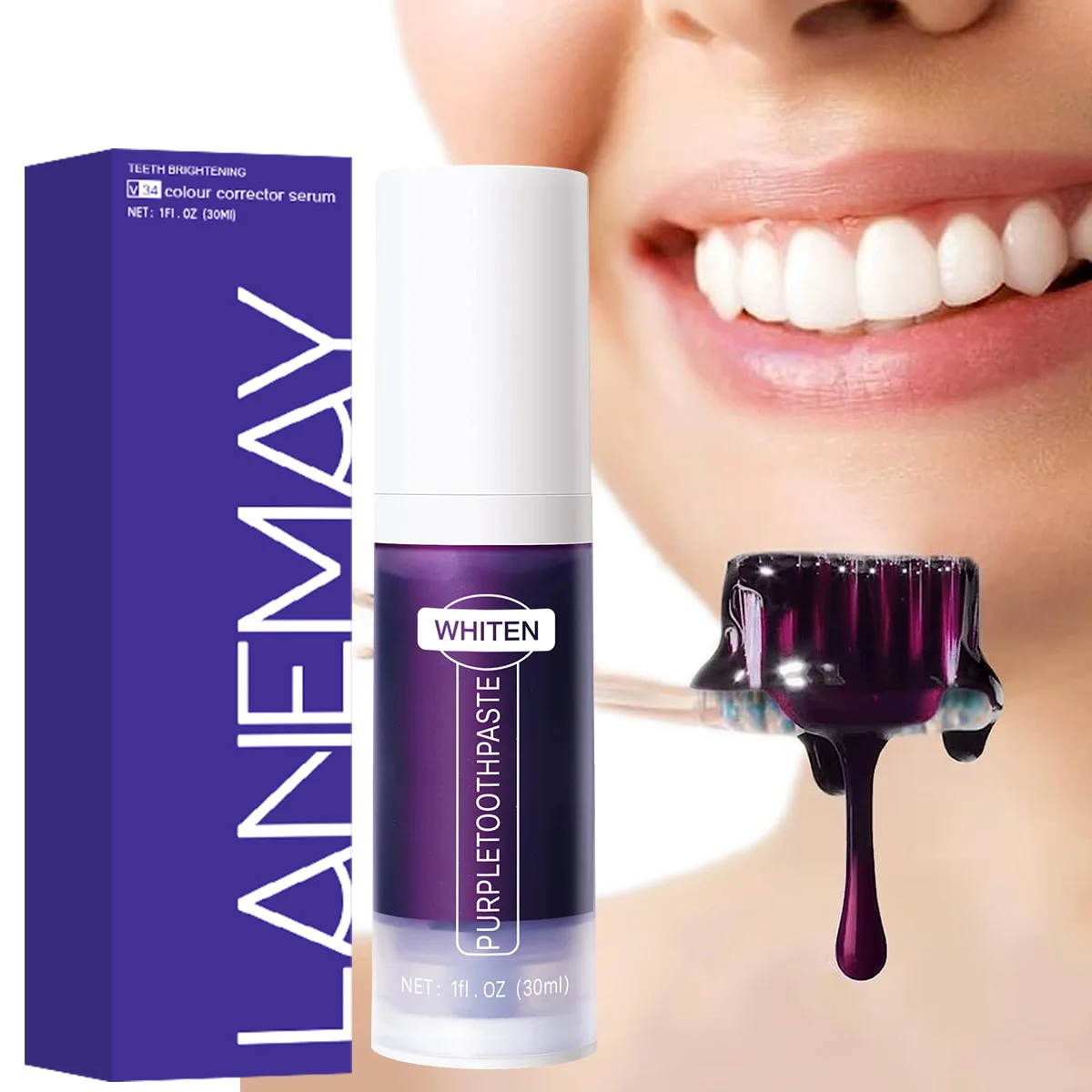 New Packaging Purple Toothpaste Tooth Paste Teeth Whiten V34 Color Corrector OEM Custom purple toothpaste