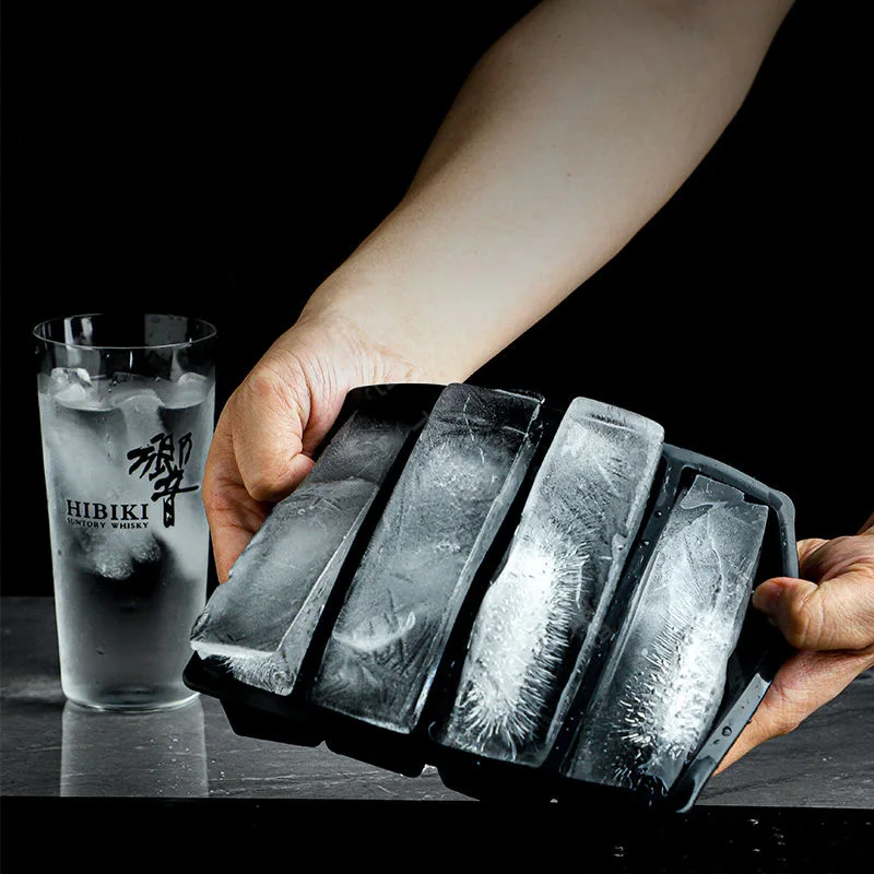 Large and Long Ice Cube Tray Silicone Freezing Container with Lid for Whiskey Water Bottle Food Leftovers Baking Home Kitchen